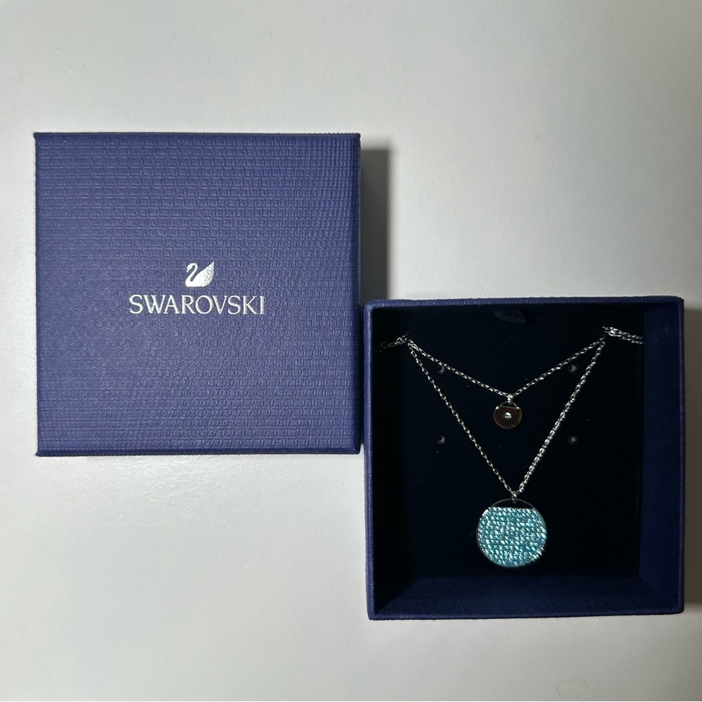 NWT Swarovski Silver and Blue Pendant Necklace Swarovski Ginger Layered Pendant